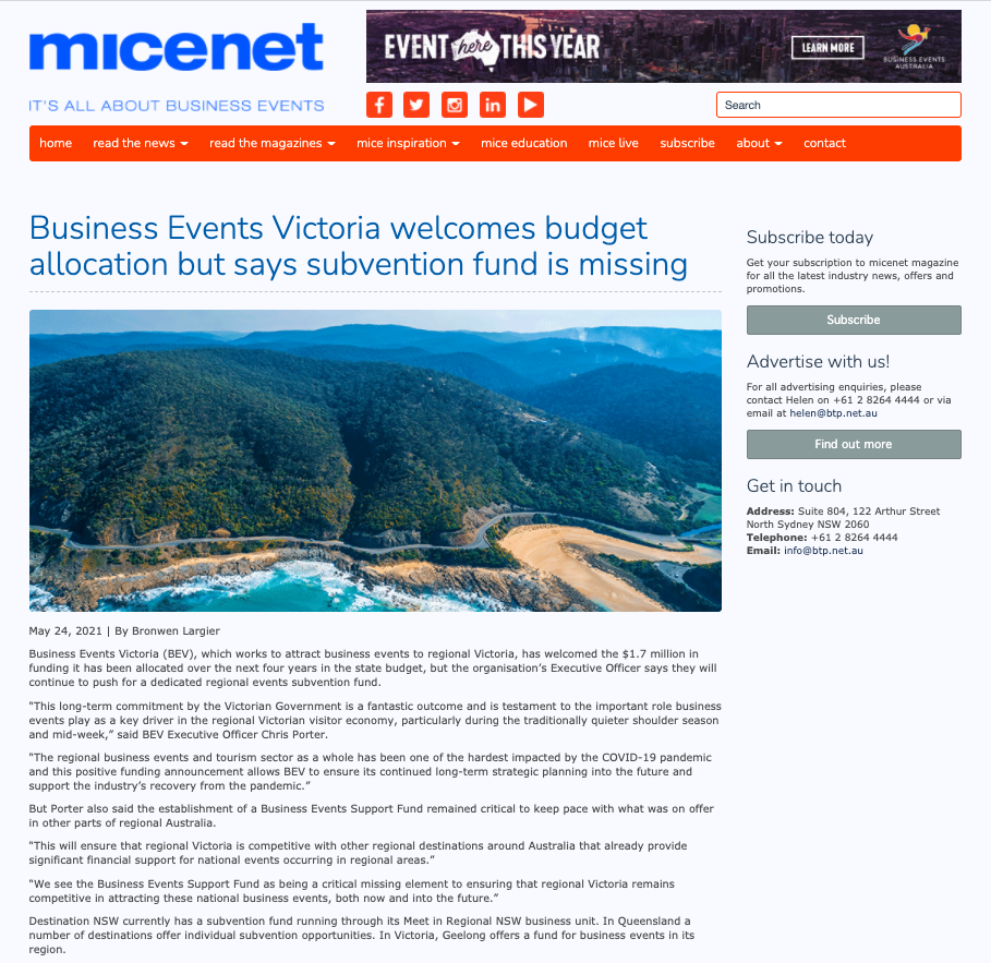 Micenet news article from 24 May 2021